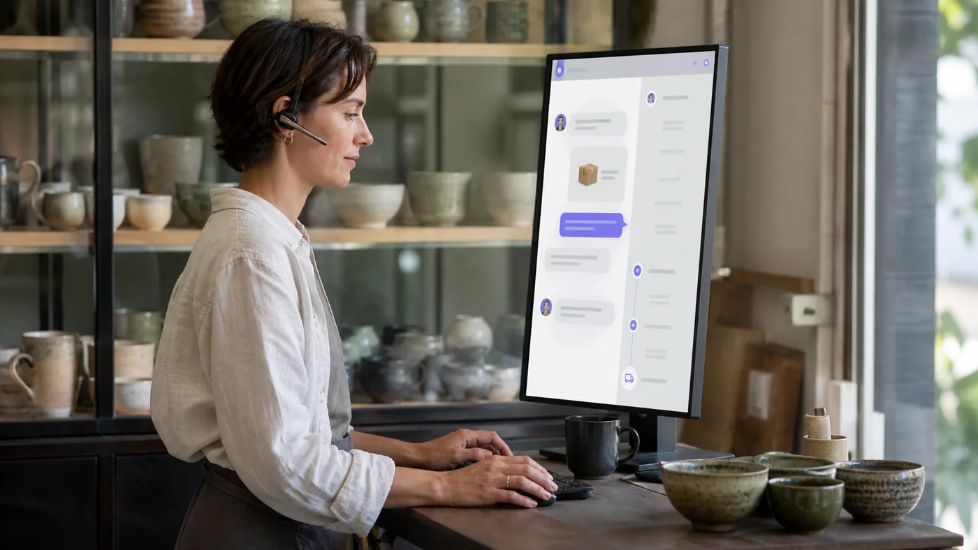 A support specialist reviewing a customer message beside its order timeline